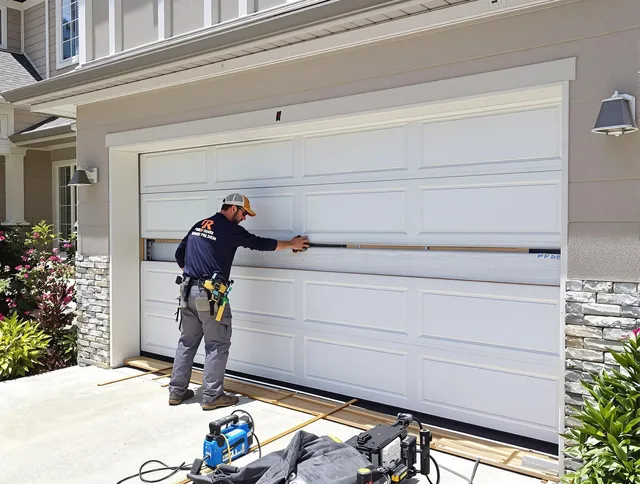 North Royalton Garage Door Repair team performing complete garage door replacement at North Royalton residence