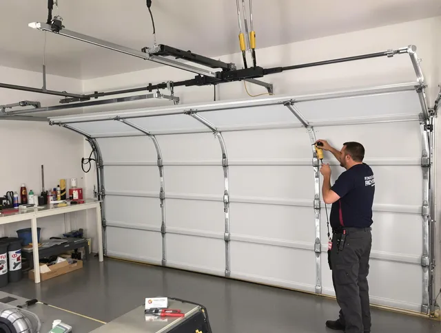 North Royalton Garage Door Repair certified technician performing overhead door system repair in North Royalton